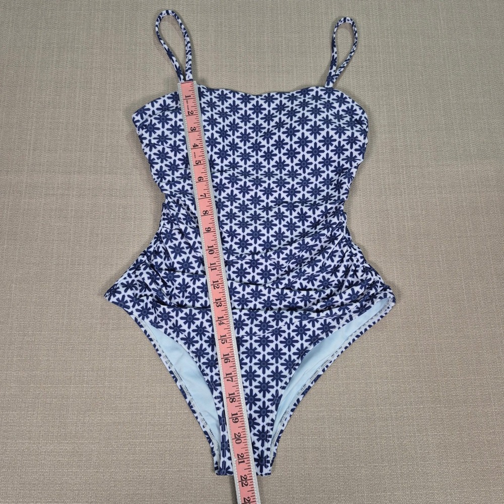 Cupshe Womens Blue White Geometric Floral Ruched Tummy Control Swimsuit Size M - Picture 6 of 9